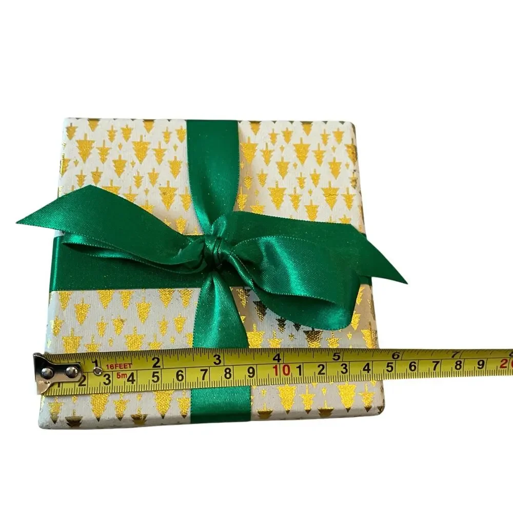 Christmas Gift Boxes w/ Lids Ribbon 4pc Premium Holiday Gift Wrap Green Gold NEW